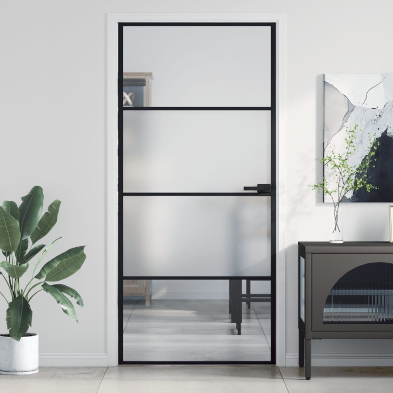 vidaXL Puerta interior delgada negra vidrio y aluminio 93x201,5 cm vidaXL Puerta interior delgada negra vidrio y aluminio 93x201,5 cm