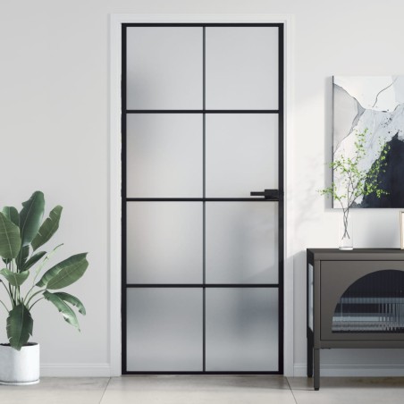 vidaXL Puerta interior delgada negra vidrio y aluminio 93x201,5 cm