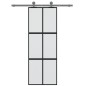 vidaXL Puerta corredera vidrio templado y aluminio negra 76x205 cm