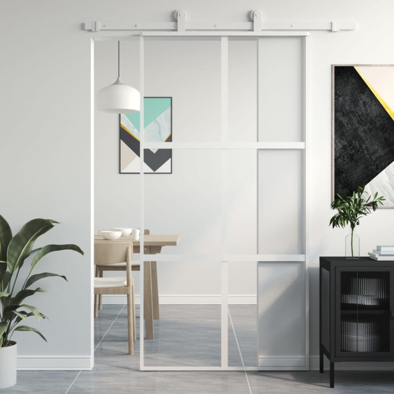 vidaXL Puerta corredera vidrio templado y aluminio blanca 102,5x205 cm vidaXL Puerta corredera vidrio templado y aluminio blanca 102,5x205 cm