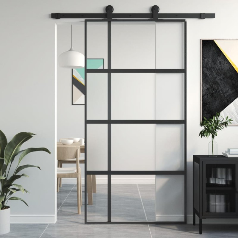 vidaXL Puerta corredera vidrio templado y aluminio negra 102,5x205 cm vidaXL Puerta corredera vidrio templado y aluminio negra 102,5x205 cm