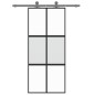 vidaXL Puerta corredera vidrio templado y aluminio negra 90x205 cm vidaXL Puerta corredera vidrio templado y aluminio negra 90x205 cm
