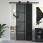 vidaXL Puerta corredera vidrio templado y aluminio negra 90x205 cm vidaXL Puerta corredera vidrio templado y aluminio negra 90x205 cm