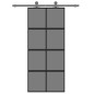 vidaXL Puerta corredera vidrio templado y aluminio negra 90x205 cm vidaXL Puerta corredera vidrio templado y aluminio negra 90x205 cm