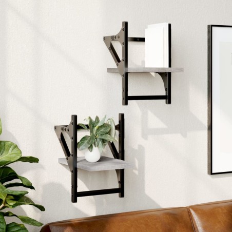 vidaXL Estantes de pared con barras 2 uds gris Sonoma 20x25x30 cm
