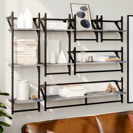 vidaXL Estantes pared con barras 6 pzas madera ingeniería gris Sonoma