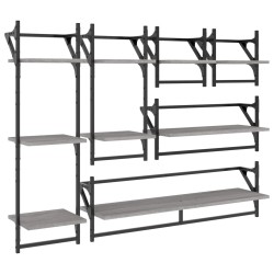 vidaXL Estantes pared con barras 6 pzas madera ingeniería gris Sonoma