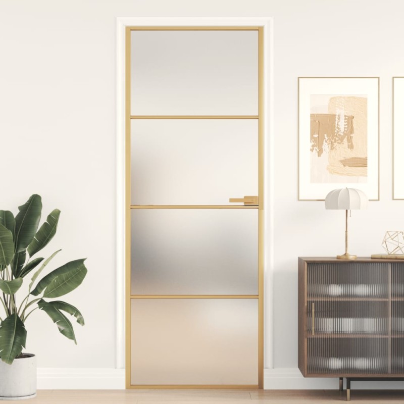 vidaXL Puerta de interior dorada vidrio templado y aluminio 76x201,5cm vidaXL Puerta de interior dorada vidrio templado y aluminio 76x201,5cm