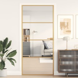 vidaXL Puerta de interior dorada vidrio templado y aluminio 93x201,5cm