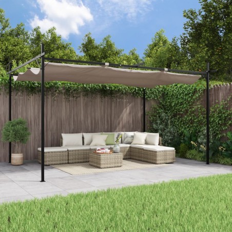 vidaXL Pérgola con cubierta retráctil gris taupe 395x292x230 cm