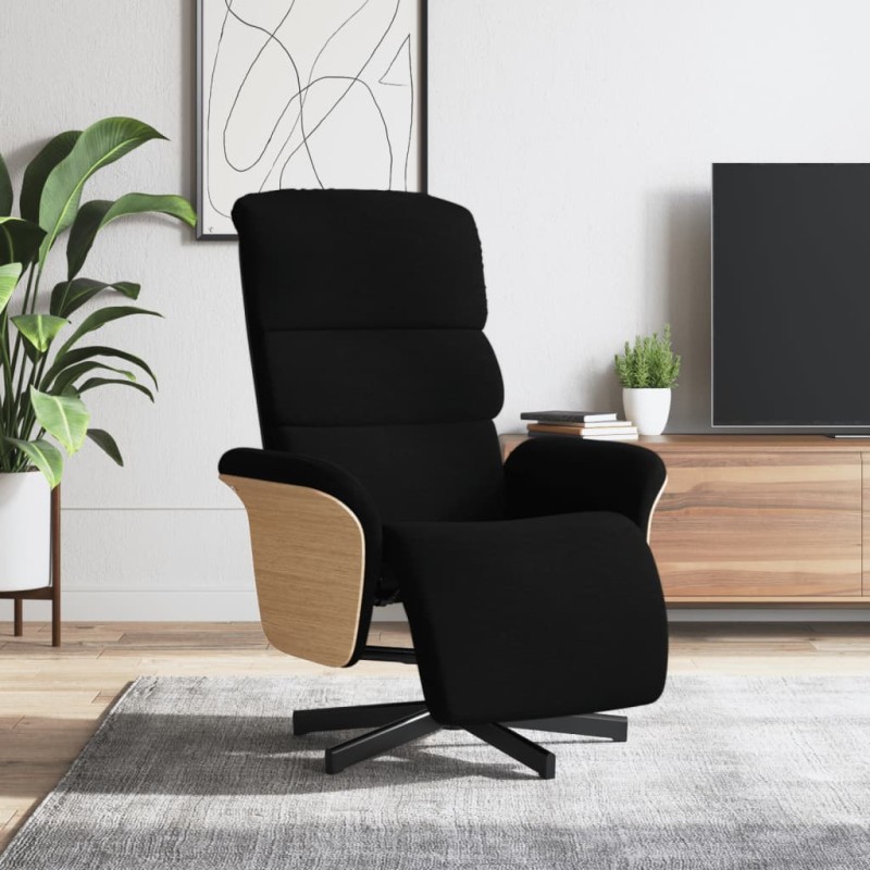 vidaXL Sillón reclinable con reposapiés tela negra vidaXL Sillón reclinable con reposapiés tela negra