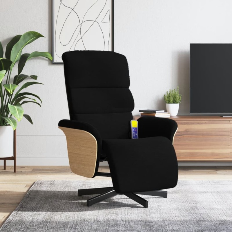 vidaXL Sillón reclinable de masaje con reposapiés tela negra vidaXL Sillón reclinable de masaje con reposapiés tela negra