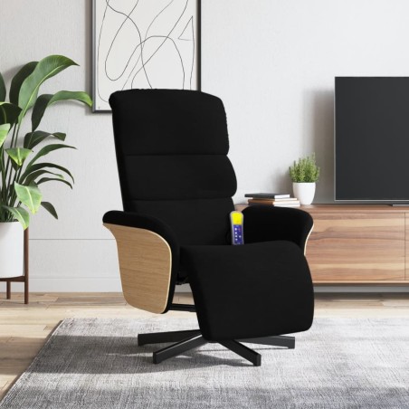 vidaXL Sillón reclinable de masaje con reposapiés tela negra