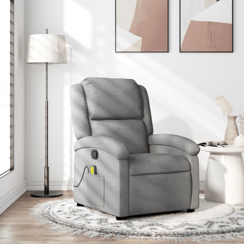 vidaXL Sillón reclinable de masaje de tela gris claro vidaXL Sillón reclinable de masaje de tela gris claro