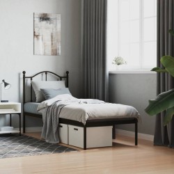 vidaXL Estructura de cama con cabecero metal negro 75x190 cm