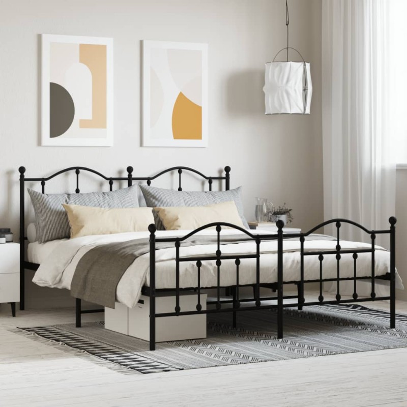 vidaXL Estructura de cama cabecero y pie de cama metal negro 160x200cm vidaXL Estructura de cama cabecero y pie de cama metal negro 160x200cm
