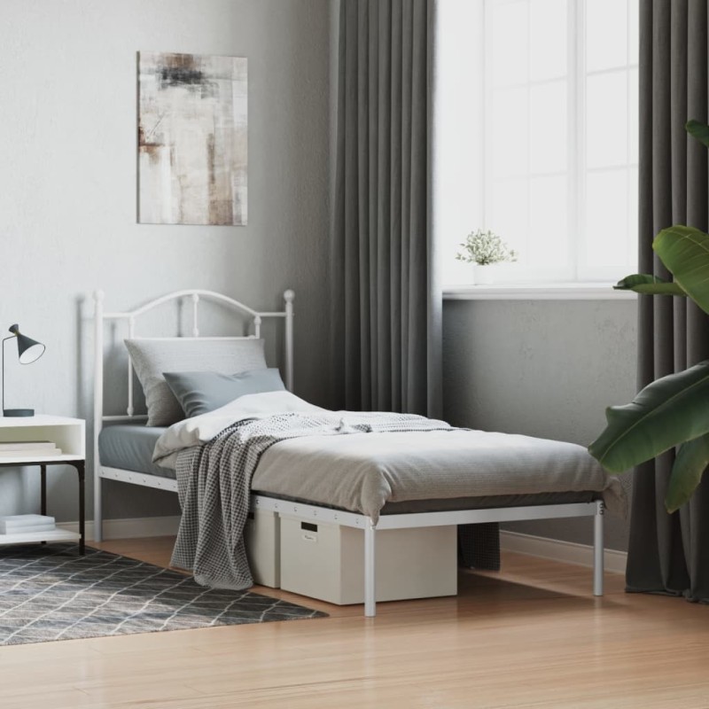 vidaXL Estructura de cama de metal con cabecero blanco 90x200 cm
