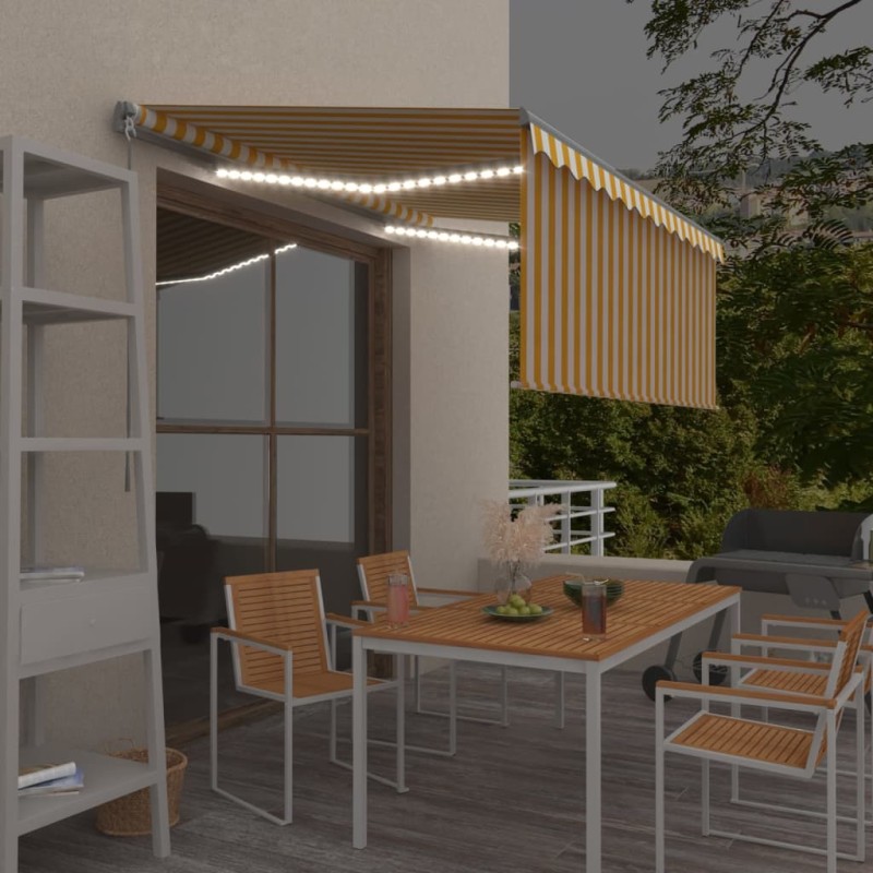 vidaXL Toldo manual retráctil con persiana LED amarillo blanco 3x2,5m vidaXL Toldo manual retráctil con persiana LED amarillo blanco 3x2,5m