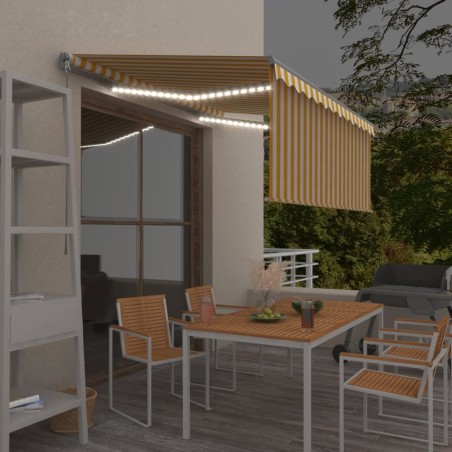 vidaXL Toldo manual retráctil con persiana LED amarillo blanco 3x2,5m  