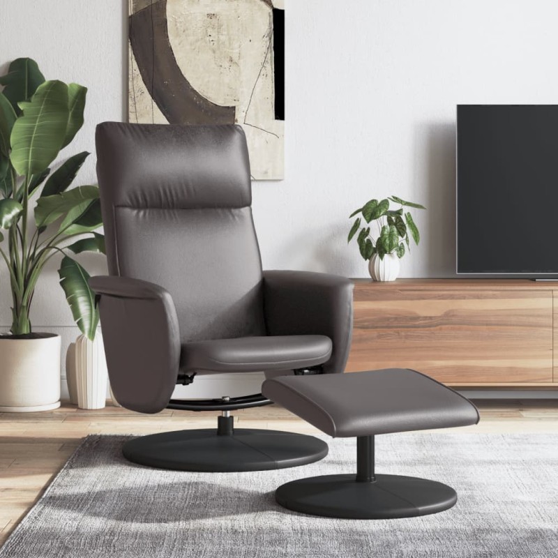 vidaXL Sillón reclinable con reposapiés cuero sintético gris vidaXL Sillón reclinable con reposapiés cuero sintético gris