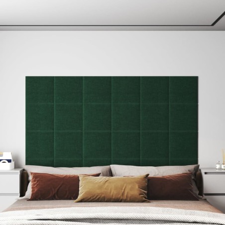 vidaXL Paneles de pared 12 uds tela verde oscuro 30x30 cm 1,08m²