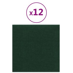 vidaXL Paneles de pared 12 uds tela verde oscuro 30x30 cm 1,08m²