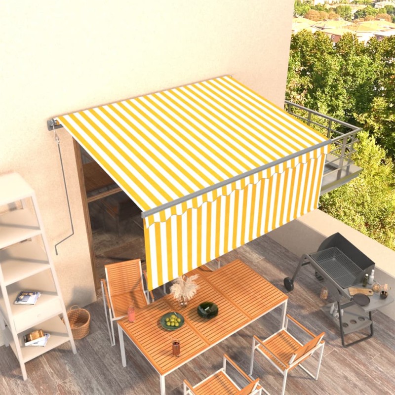 vidaXL Toldo automático retráctil con persiana amarillo blanco 3x2,5m vidaXL Toldo automático retráctil con persiana amarillo blanco 3x2,5m