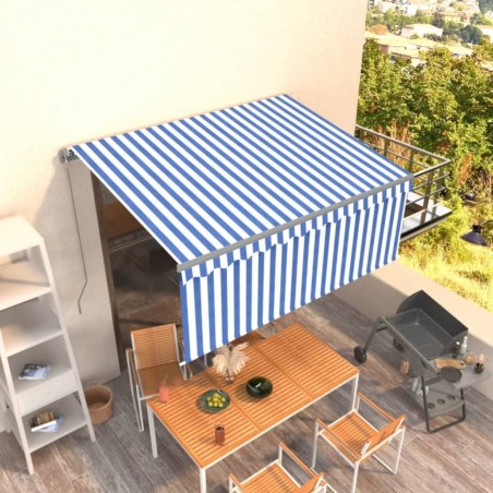 vidaXL Toldo retráctil manual con persiana azul y blanco 3x2,5 m