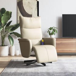 vidaXL Sillón reclinable masaje con reposapiés cuero sintético crema