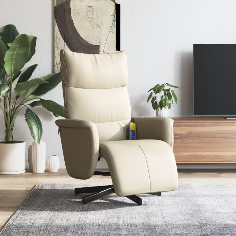 vidaXL Sillón reclinable masaje con reposapiés cuero sintético crema vidaXL Sillón reclinable masaje con reposapiés cuero sintético crema
