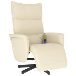 vidaXL Sillón reclinable masaje con reposapiés cuero sintético crema