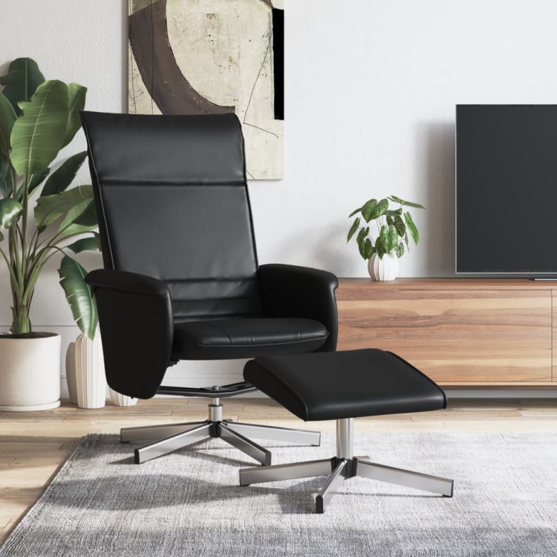 vidaXL Sillón reclinable con reposapiés cuero sintético negro vidaXL Sillón reclinable con reposapiés cuero sintético negro