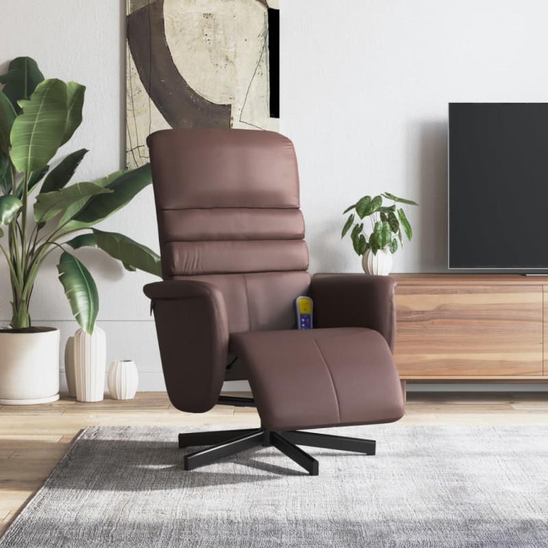 vidaXL Sillón reclinable masaje con reposapiés cuero sintético marrón vidaXL Sillón reclinable masaje con reposapiés cuero sintético marrón