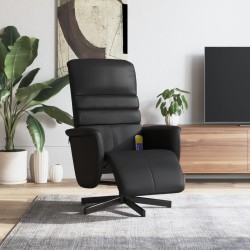 vidaXL Sillón reclinable masaje con reposapiés cuero sintético negro