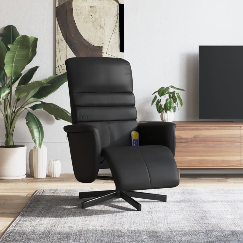 vidaXL Sillón reclinable masaje con reposapiés cuero sintético negro vidaXL Sillón reclinable masaje con reposapiés cuero sintético negro