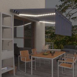 vidaXL Toldo automático persiana LED sensor viento azul blanco 4,5x3 m