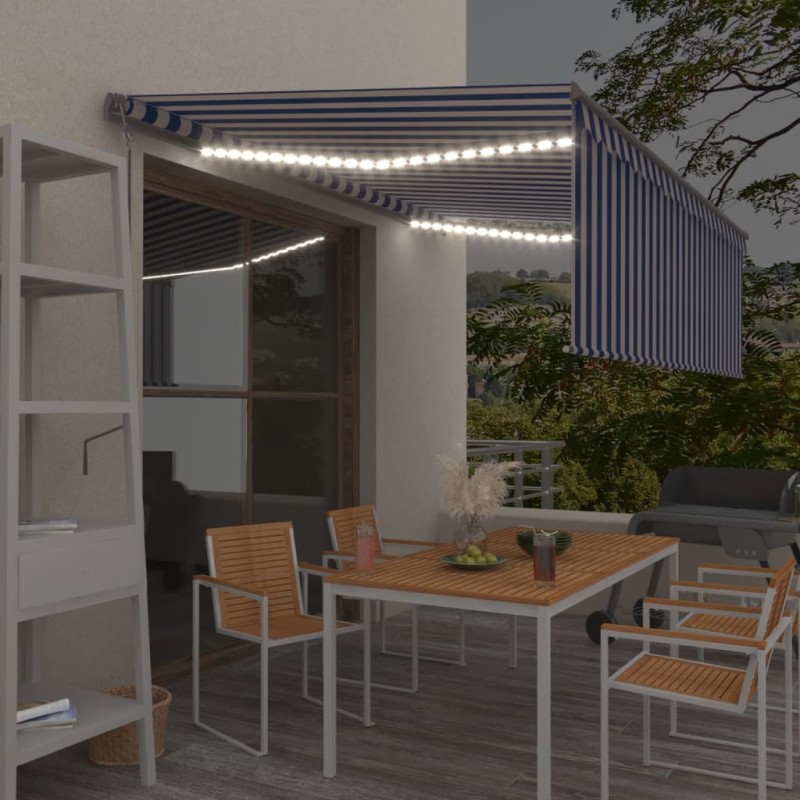 vidaXL Toldo automático persiana LED sensor viento azul blanco 4,5x3 m vidaXL Toldo automático persiana LED sensor viento azul blanco 4,5x3 m