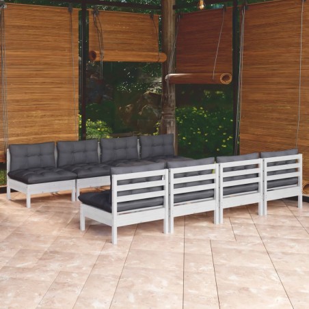 vidaXL Muebles de jardín 9 pzas con cojines madera maciza de pino