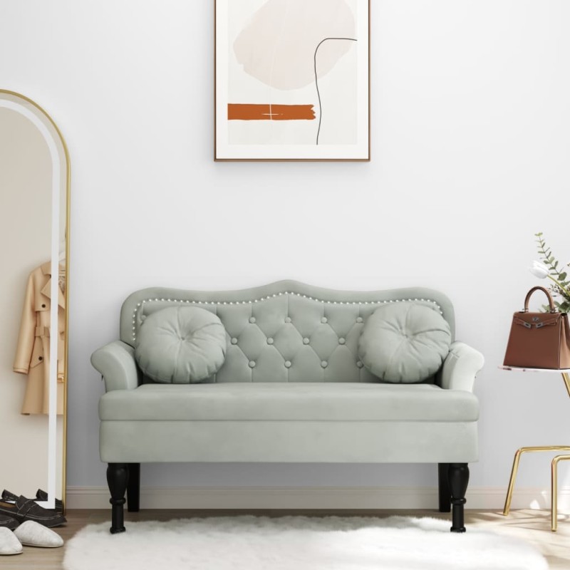 vidaXL Banco con cojines terciopelo gris claro 120,5x65x75 cm vidaXL Banco con cojines terciopelo gris claro 120,5x65x75 cm