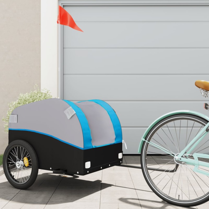 vidaXL Remolque para bicicleta hierro negro y azul 45 kg vidaXL Remolque para bicicleta hierro negro y azul 45 kg