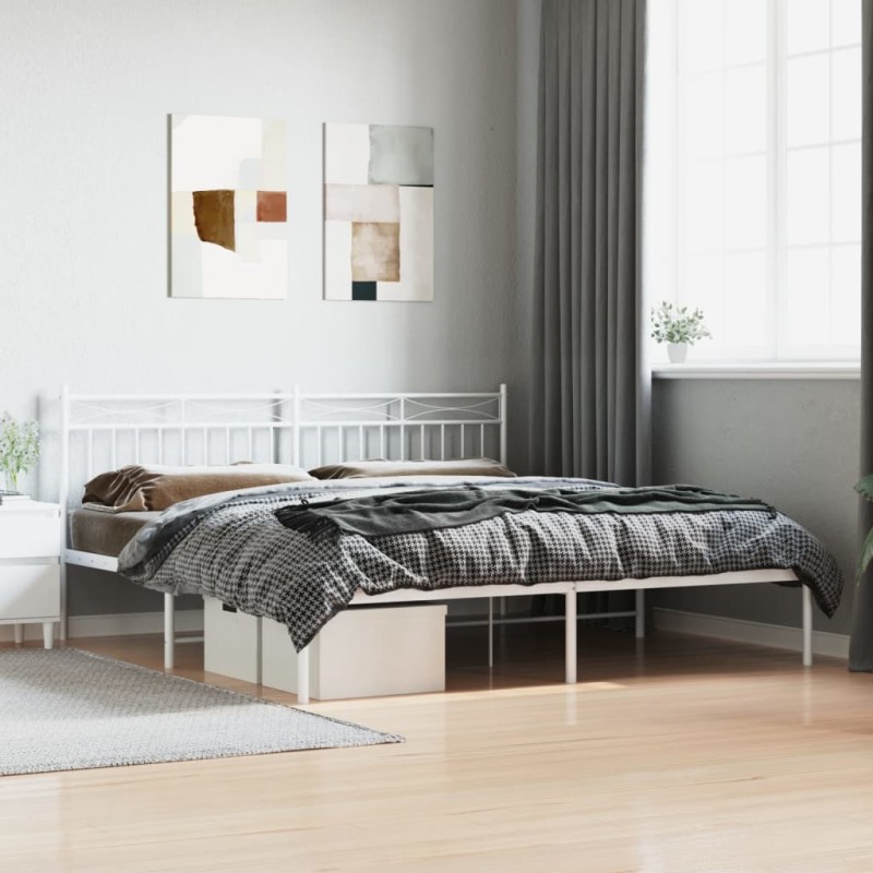 vidaXL Estructura de cama de metal con cabecero blanco 183x213 cm vidaXL Estructura de cama de metal con cabecero blanco 183x213 cm