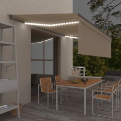vidaXL Toldo automático persiana LED sensor de viento crema 5x3 m
