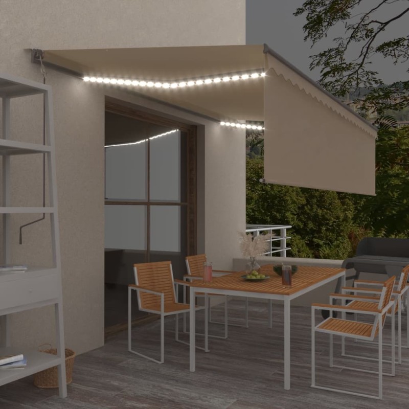 vidaXL Toldo automático persiana LED sensor de viento crema 5x3 m vidaXL Toldo automático persiana LED sensor de viento crema 5x3 m