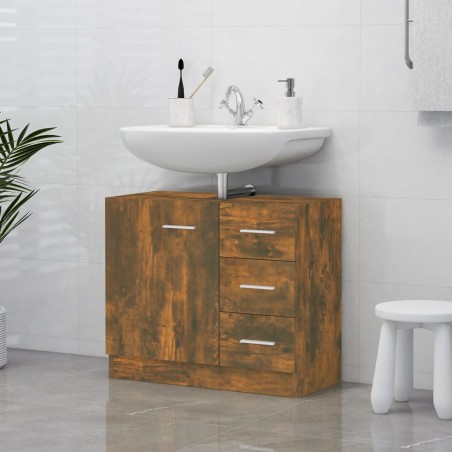 vidaXL Mueble de lavabo madera contrachapada roble ahumado 63x30x54 cm