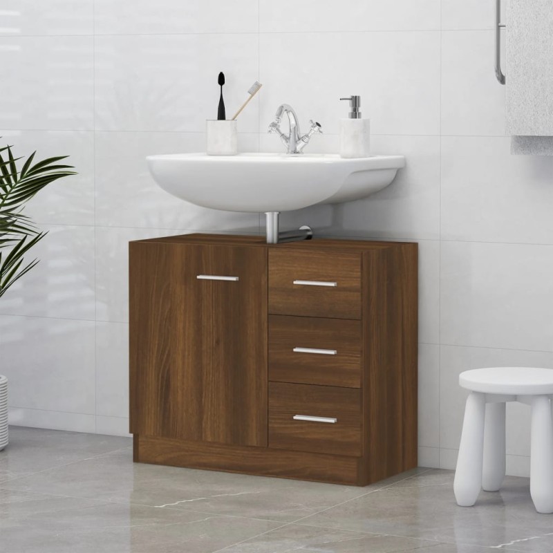vidaXL Mueble de lavabo madera contrachapada marrón roble 63x30x54 cm vidaXL Mueble de lavabo madera contrachapada marrón roble 63x30x54 cm