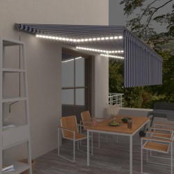 vidaXL Toldo automático persiana LED sensor de viento azul blanco 6x3m