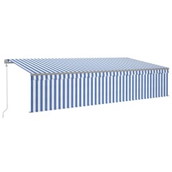 vidaXL Toldo automático persiana LED sensor de viento azul blanco 6x3m