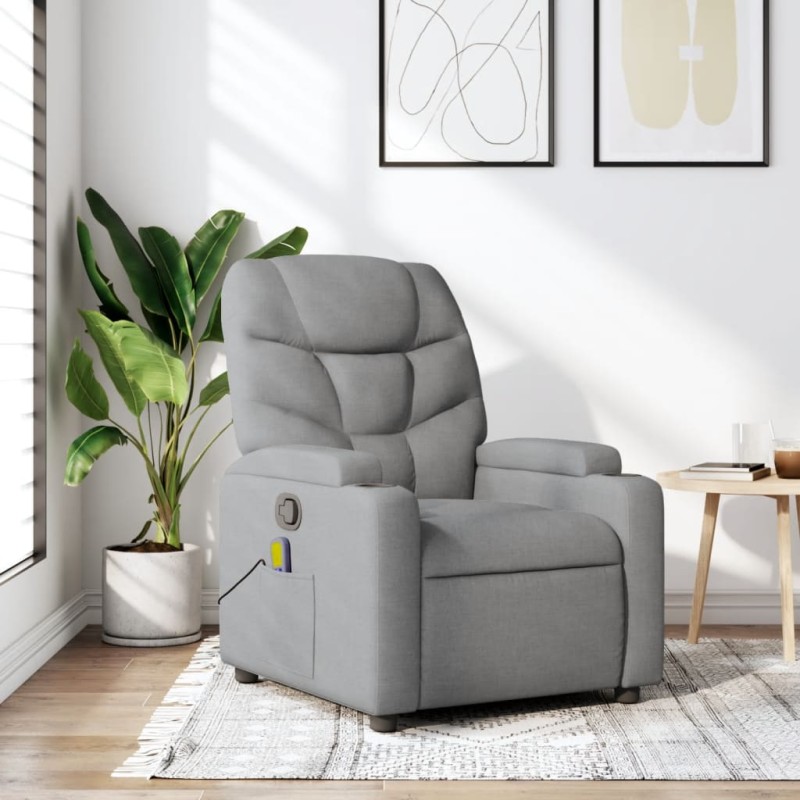 vidaXL Sillón reclinable de masaje de tela gris claro vidaXL Sillón reclinable de masaje de tela gris claro