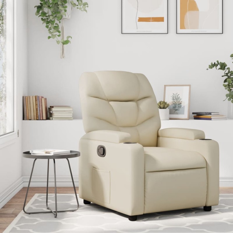 vidaXL Sillón reclinable de cuero sintético crema vidaXL Sillón reclinable de cuero sintético crema