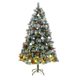 vidaXL Árbol de Navidad artificial con bisagras 300 LED y bolas 180 cm
